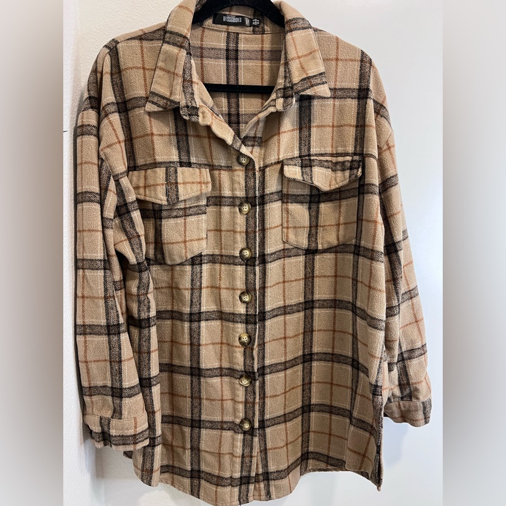 Missguided brown Flannel shacket